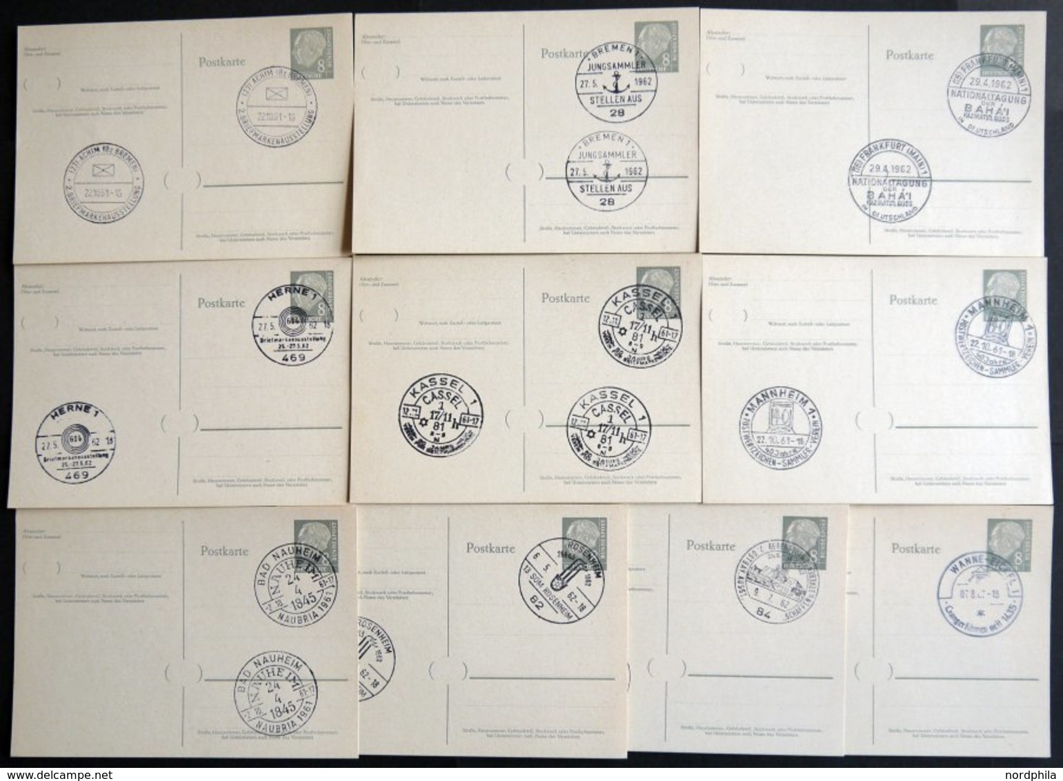GANZSACHEN P 36 BRIEF, 1961, 8 Pf. Heuss Mit Postfachnummer Statt Postschließfachnummer, 10 Leer Gestempelte Karten Mit  - Colecciones