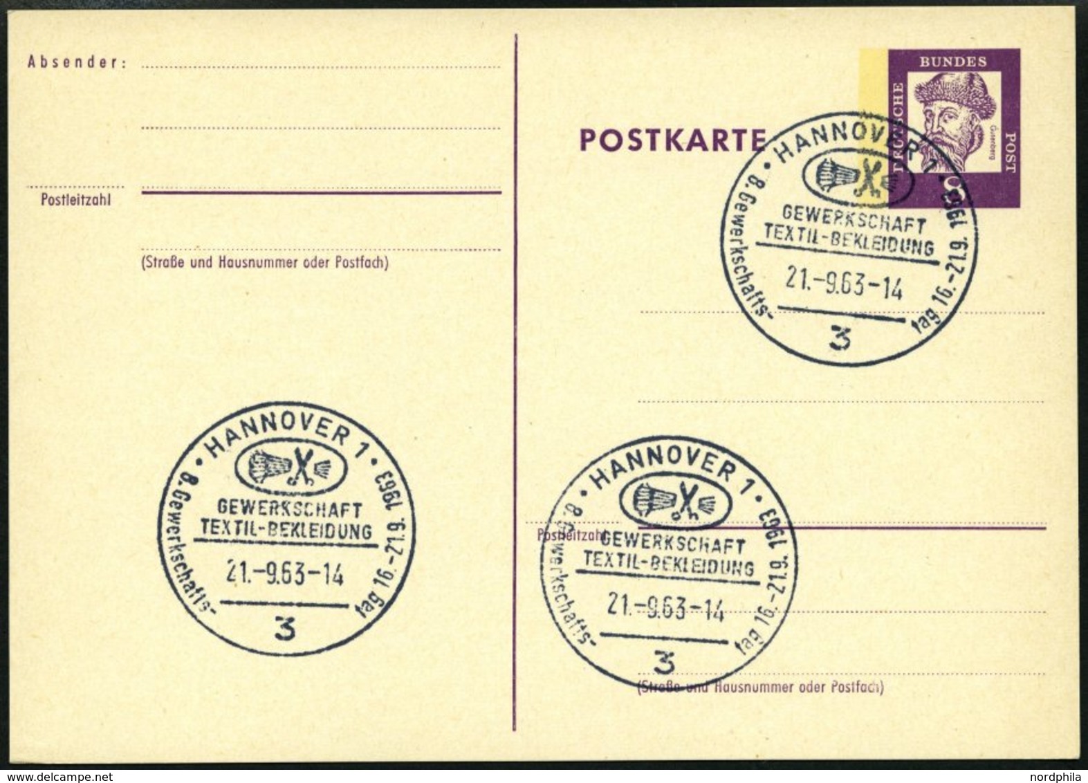 GANZSACHEN P 73 BRIEF, 1962, 8 Pf. Gutenberg, Postkarte In Grotesk-Schrift, Leer Gestempelt Mit Sonderstempel HANNOVER 8 - Colecciones