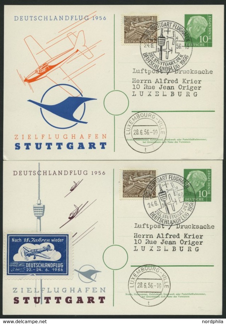 GANZSACHEN PP 8/6,7 BRIEF, 1954, Privatpostkarte 10 Pf. Heuss I, Deutschlandflug 1956 Mit 15 Pf. Zusatzfrankatur Je Nach - Collezioni