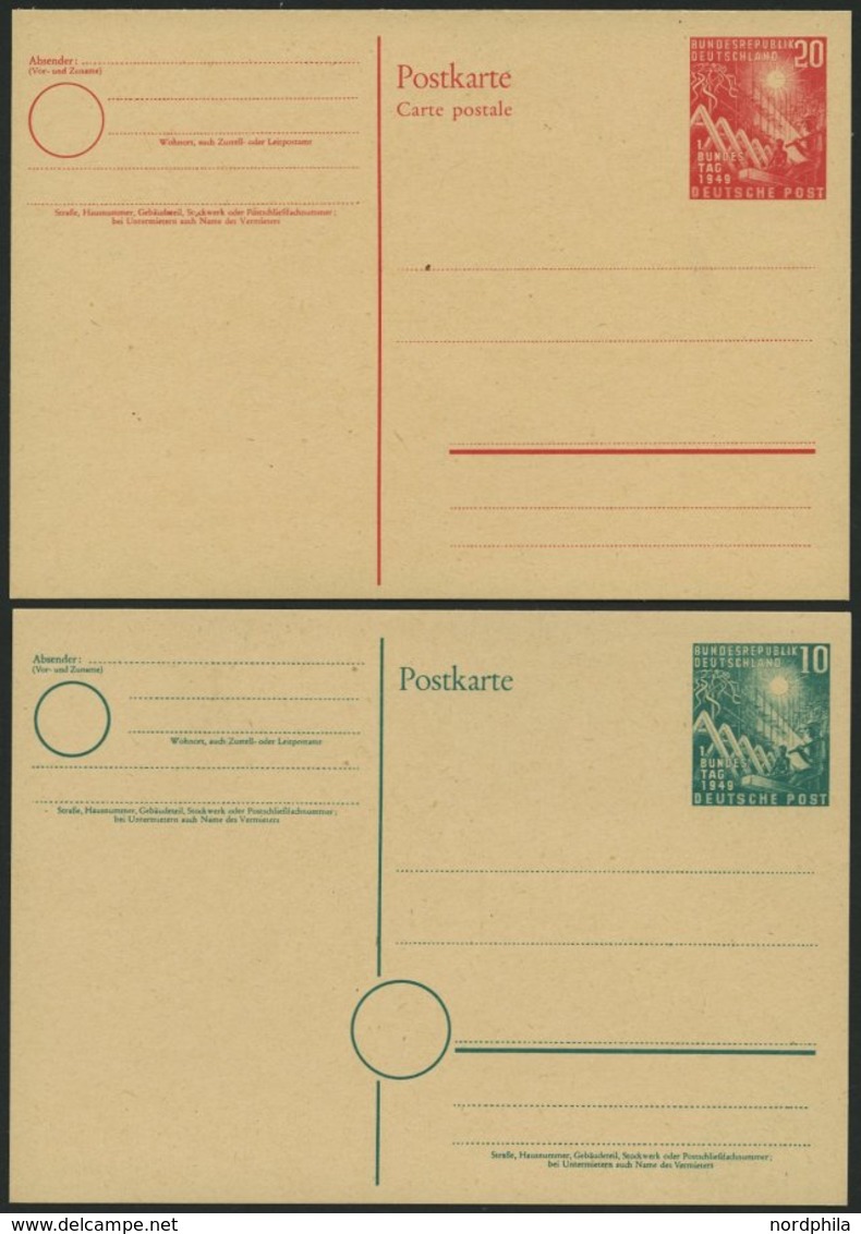 GANZSACHEN PSo 1/2 BRIEF, 1949, Bundestag, Ungebraucht, 2 Prachtkarten, Mi. 56.- - Colecciones