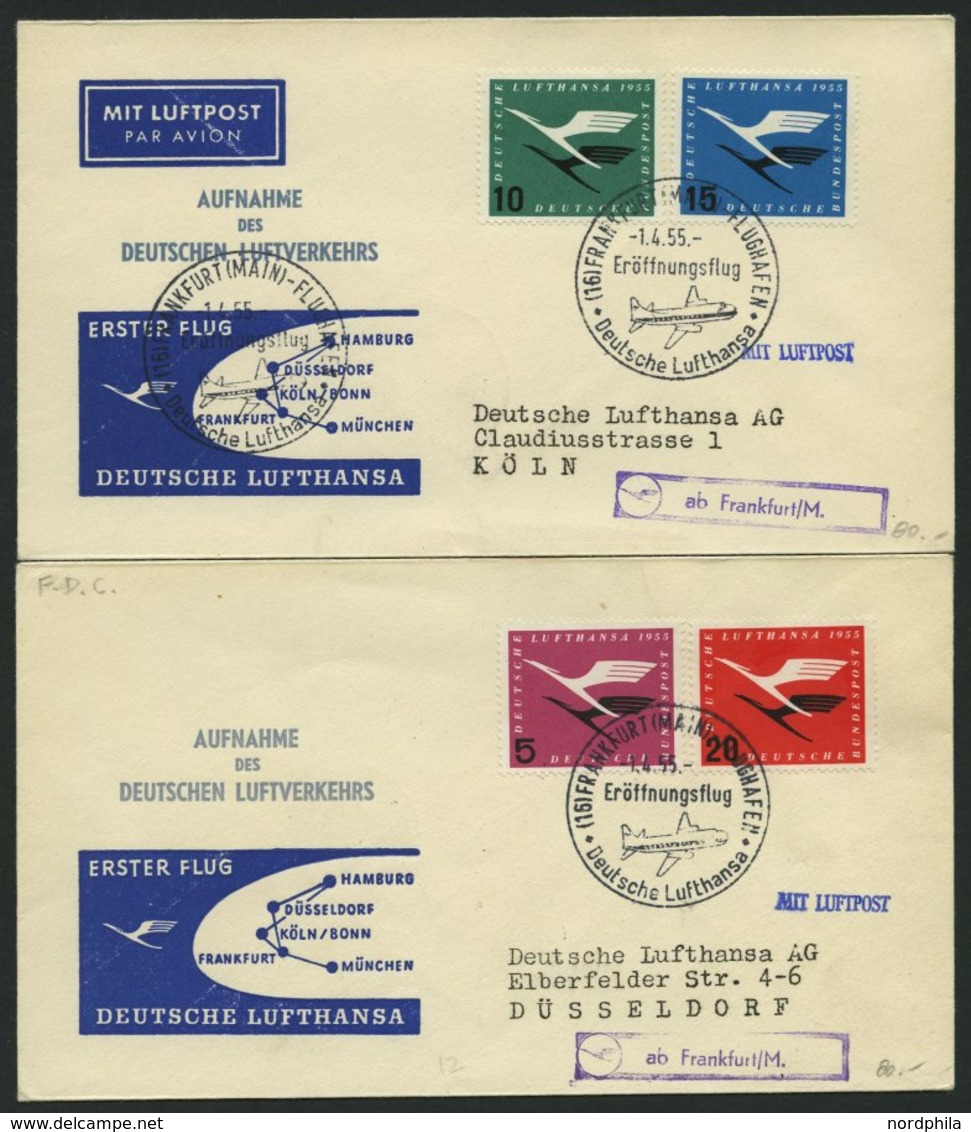 DEUTSCHE LUFTHANSA 9-12 BRIEF, 1.4.1955, Eröffnung Des Innerdeutschen Flugverkehrs, Postsonderstpl. Frankfurt/Main Kompl - Used Stamps