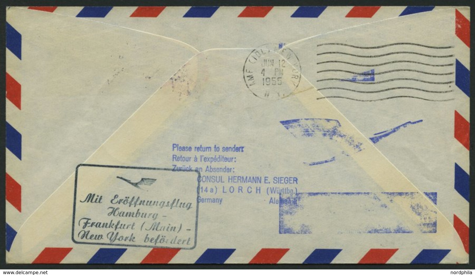 DEUTSCHE LUFTHANSA 40 BRIEF, 11.6.1955, Hamburg-New York, Prachtbrief - Usados