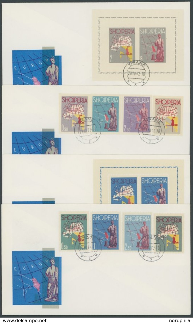 ALBANIEN Brief , 1962, Europa I Und II: Mi. Nr. 683-86, Bl. 13 Und 689-92, Bl. 14, Auf 4 FDC`s, Pracht, Mi. 270.- - Albania