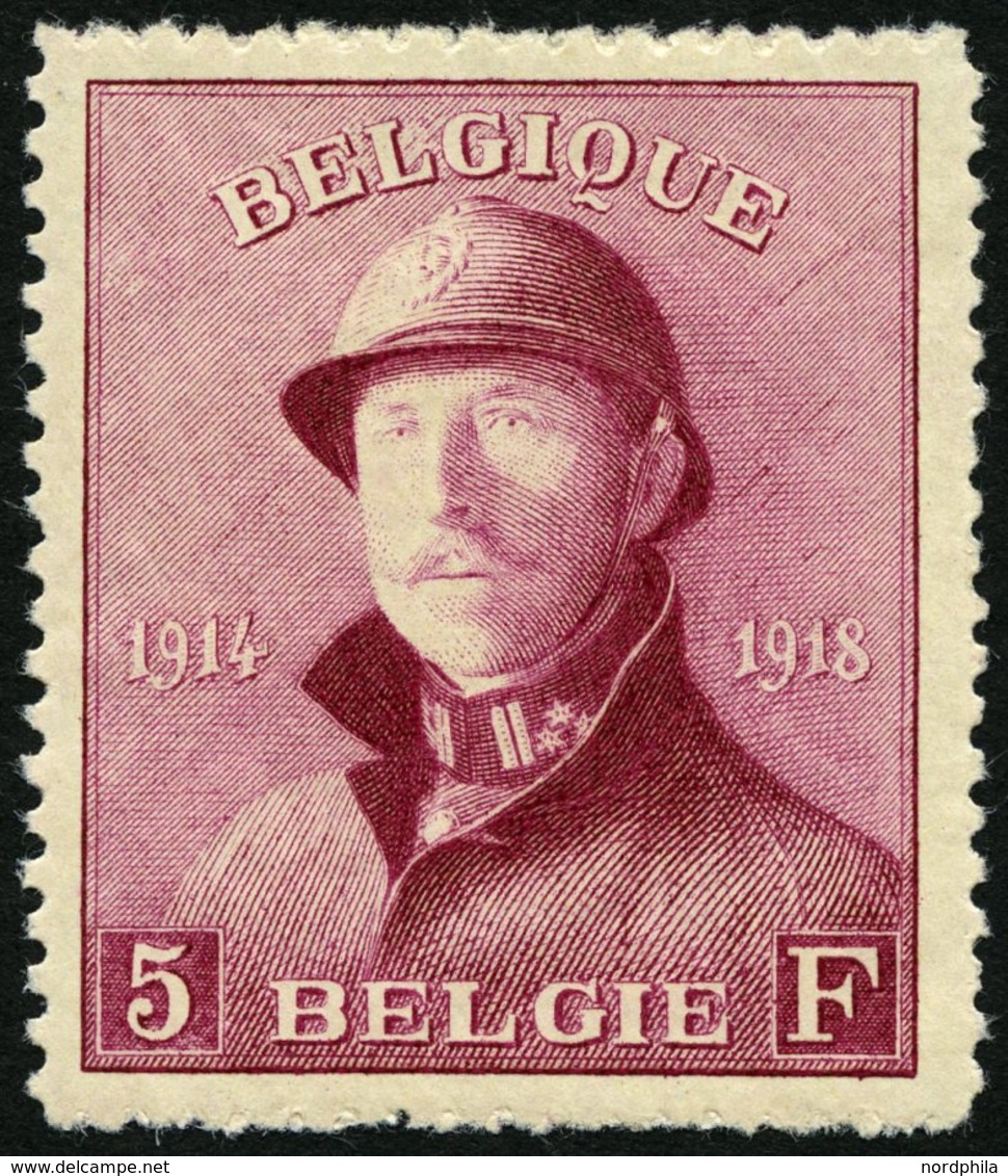 BELGIEN 157 *, 1919, 5 Fr. Stahlhelm, Falzrest, Rauhe Zähnung, Pracht - Other & Unclassified