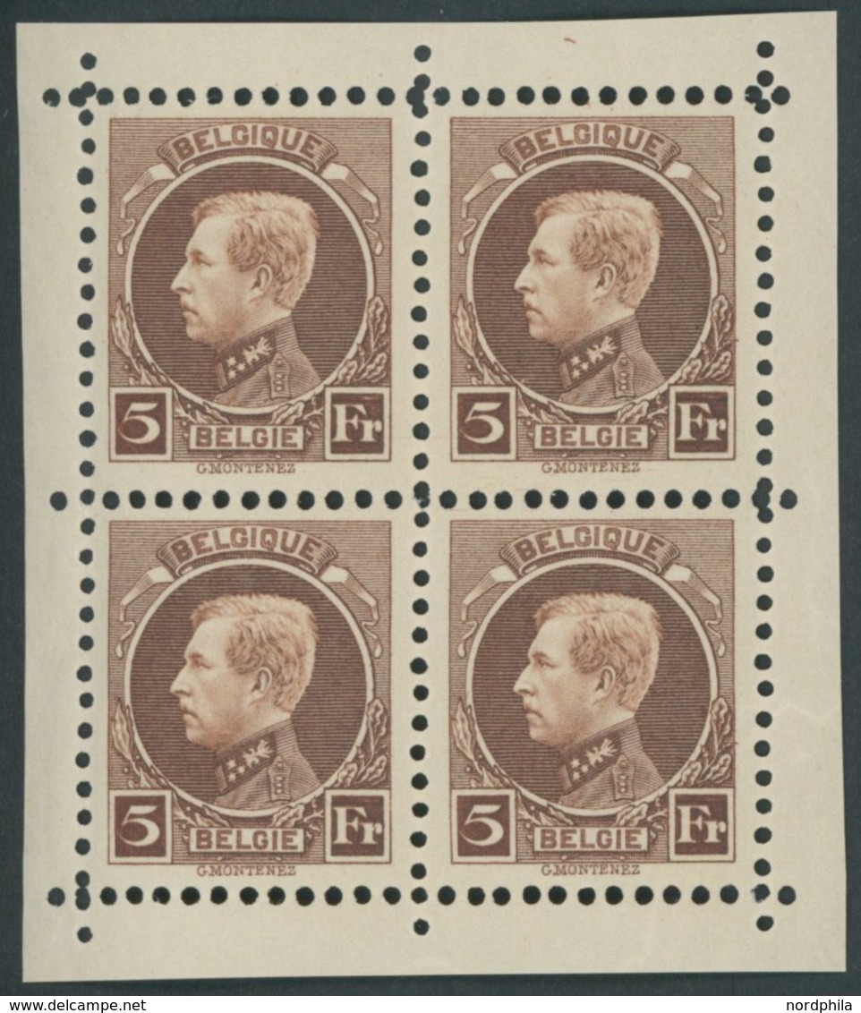 BELGIEN 186 VB *, 1924, 5 Fr. Internationale Briefmarkenausstellung Im Viererblock, Pracht - Other & Unclassified