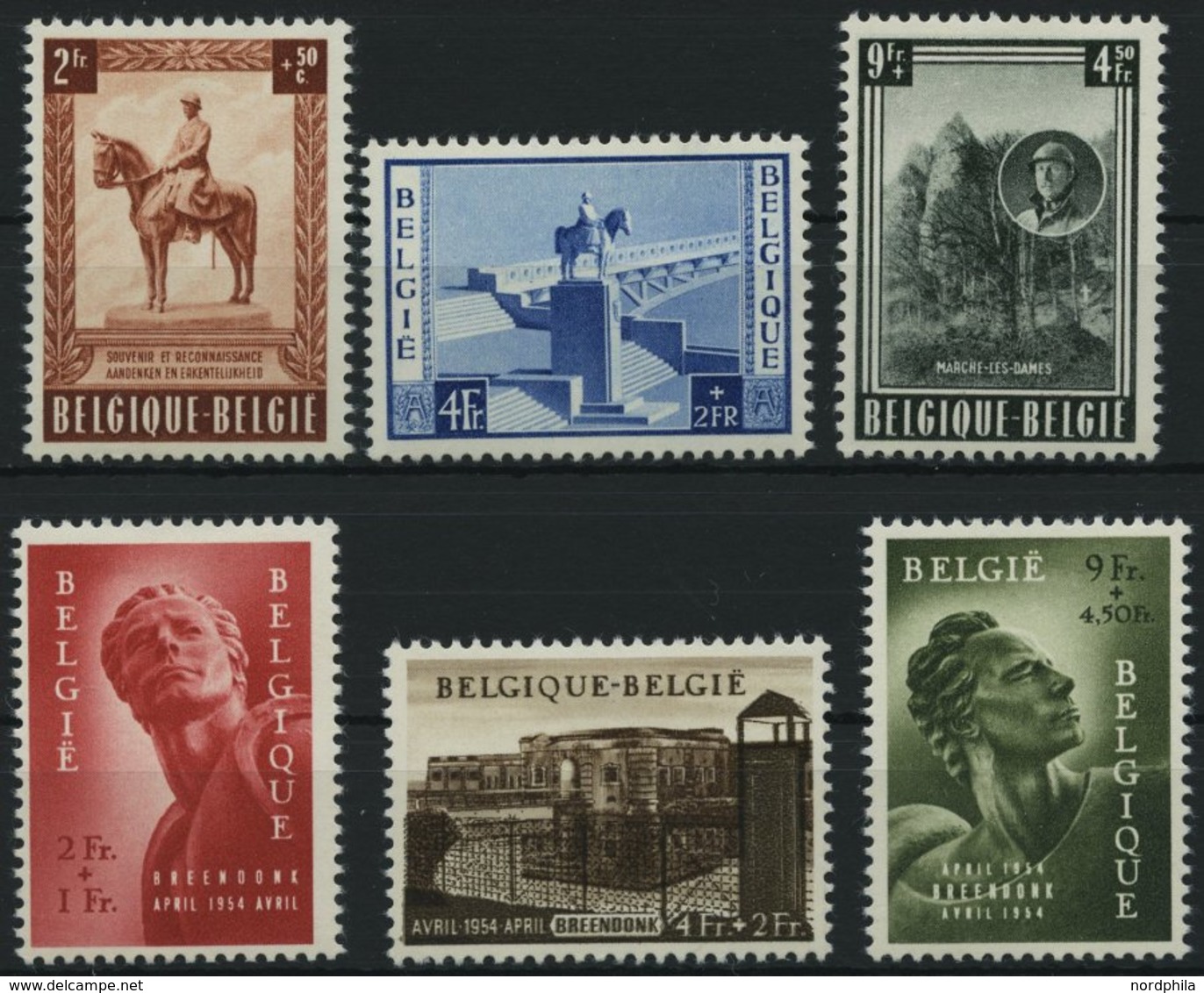 BELGIEN 989-91,992-94 *, 1954, Nationaldenkmal Und Denkmaleinweihung, Falzrest, 2 Prachtsätze - Autres & Non Classés