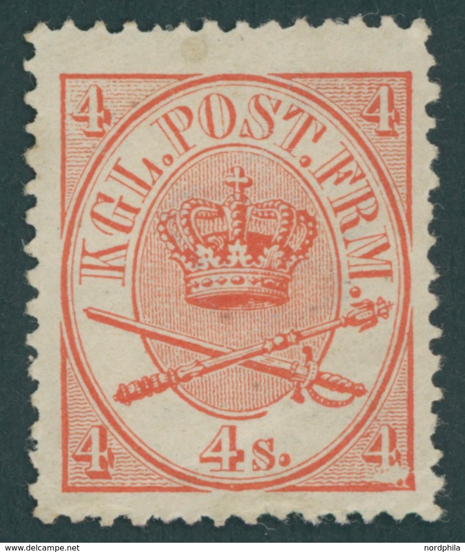 DÄNEMARK 13aA *, 1865, 4 S. Rot Mit Abart Rechte Untere 4 Ohne Fuß (Facit 13v2), Falzrest, Pracht - Usado