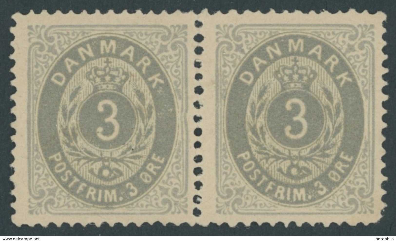 DÄNEMARK 22IYA Paar **, 1875, 3 Ø Blaugrau/grau, Im Waagerechten Paar, Postfrisch, Pracht - Used Stamps