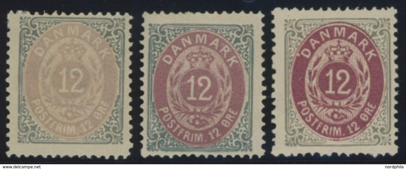 DÄNEMARK 27IYA *, 1875, 16 Ø Grau/braun, Gezähnt K 14:131/2, 3 Verschiedene Auflagen, Falzrest, Pracht - Used Stamps