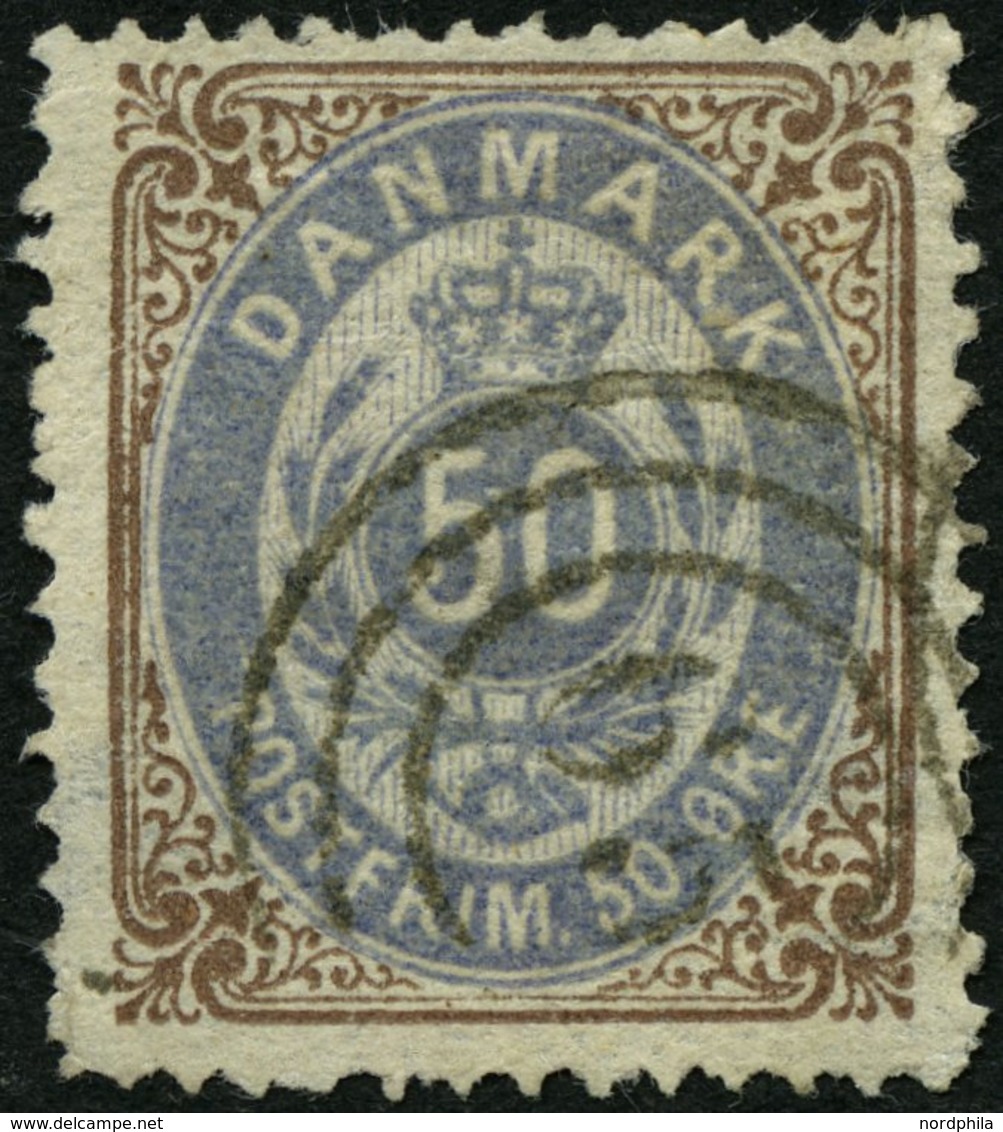 DÄNEMARK 30IYAa O, 1875, 50 Ø Braun/blauviolett, Rauhe Zähnung, Pracht, Mi. 250.- - Usado
