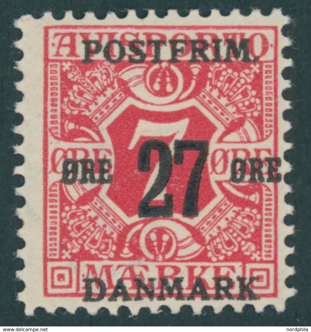DÄNEMARK 86X *, 1918, 27 Ø Auf 7 Ø Rot, Wz. 1Z, Falzrest, Pracht, Mi. 125.- - Oblitérés