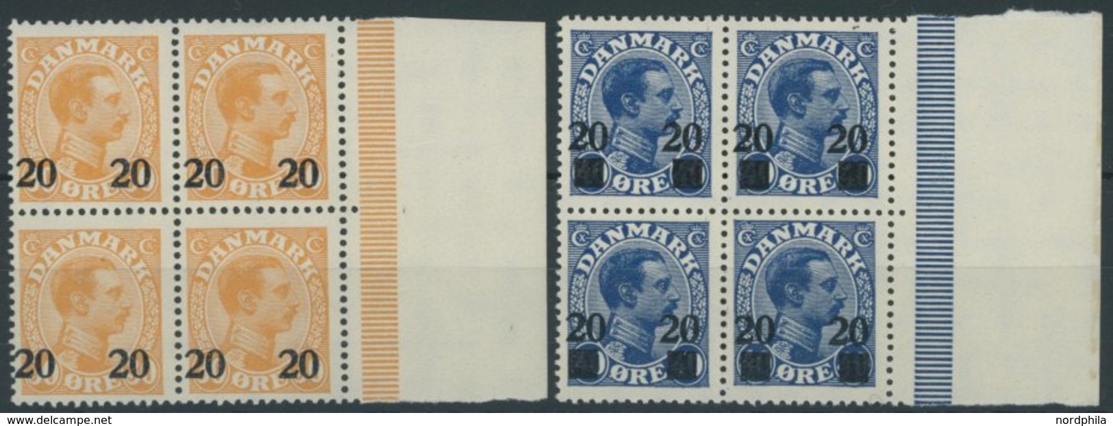 DÄNEMARK 151/2 VB **, 1926, König Christian X In Randviererblocks, Postfrisch, Pracht, Mi. 60.- - Usado