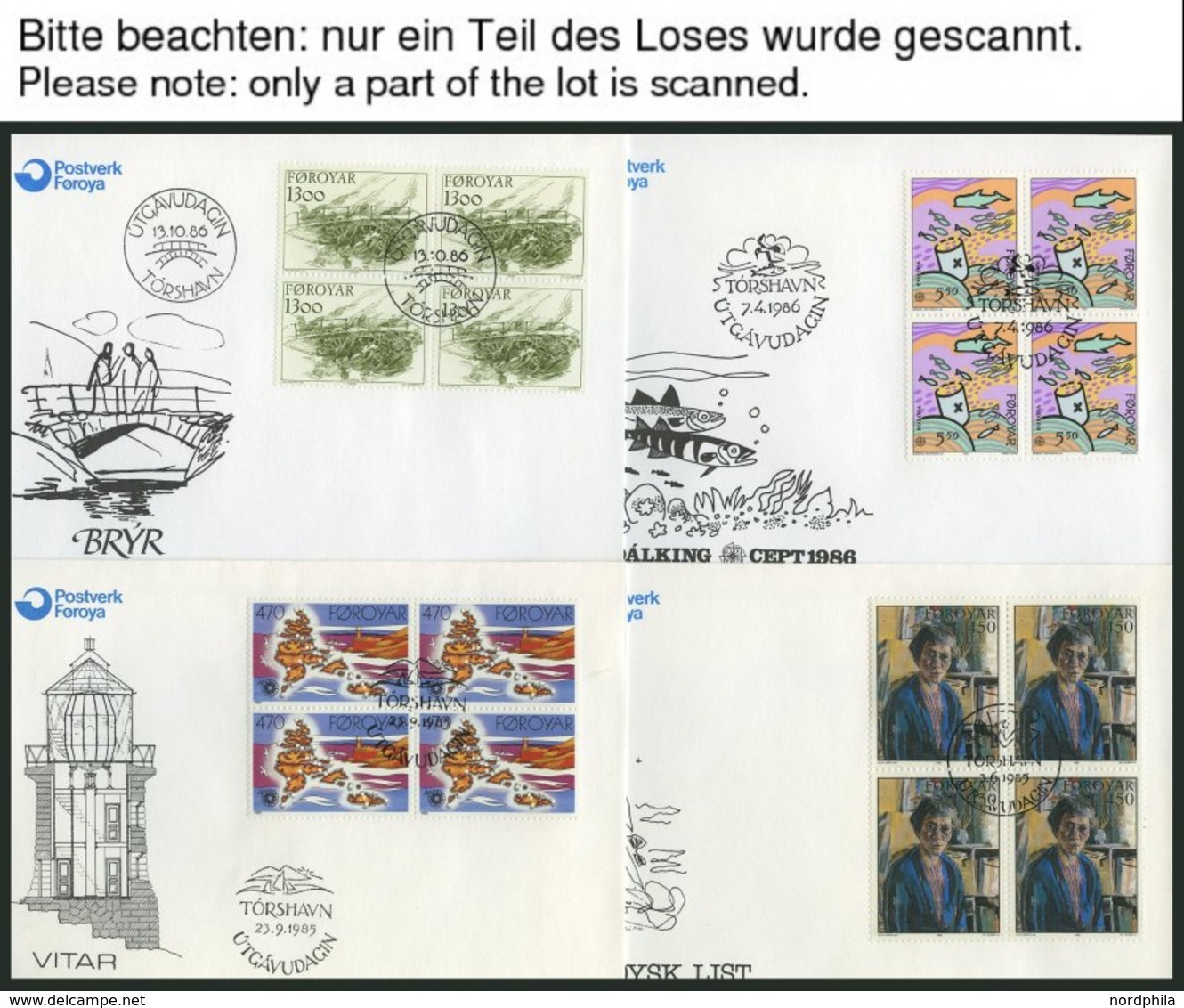 FÄRÖER VB BRIEF, 1984-88, 14 Verschiedene Komplette Ausgaben, Je Im Viererblock Auf FDC, Pracht, Mi. (350.-) - Other & Unclassified