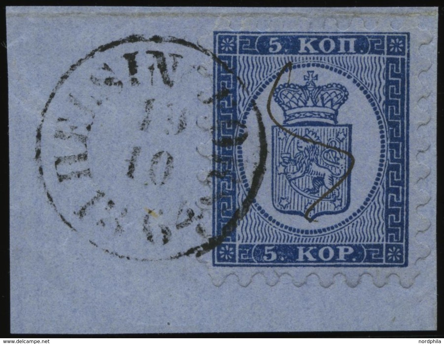 FINNLAND 3A BrfStk, 1860, 5 Kr. Blau Auf Blaugrau, K1 HELSINGFORS Und Federzug, Alle Zungen Vollständig, Kabinettbriefst - Autres & Non Classés