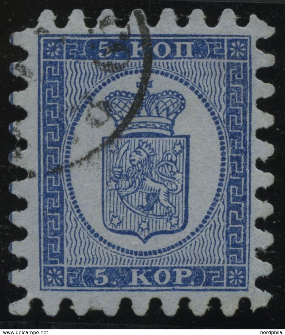 FINNLAND 3B O, 1865, 5 K. Blau Auf Graublau, Alle Zungen, Pracht, Gepr. Dietrich, Mi. 400.- - Autres & Non Classés