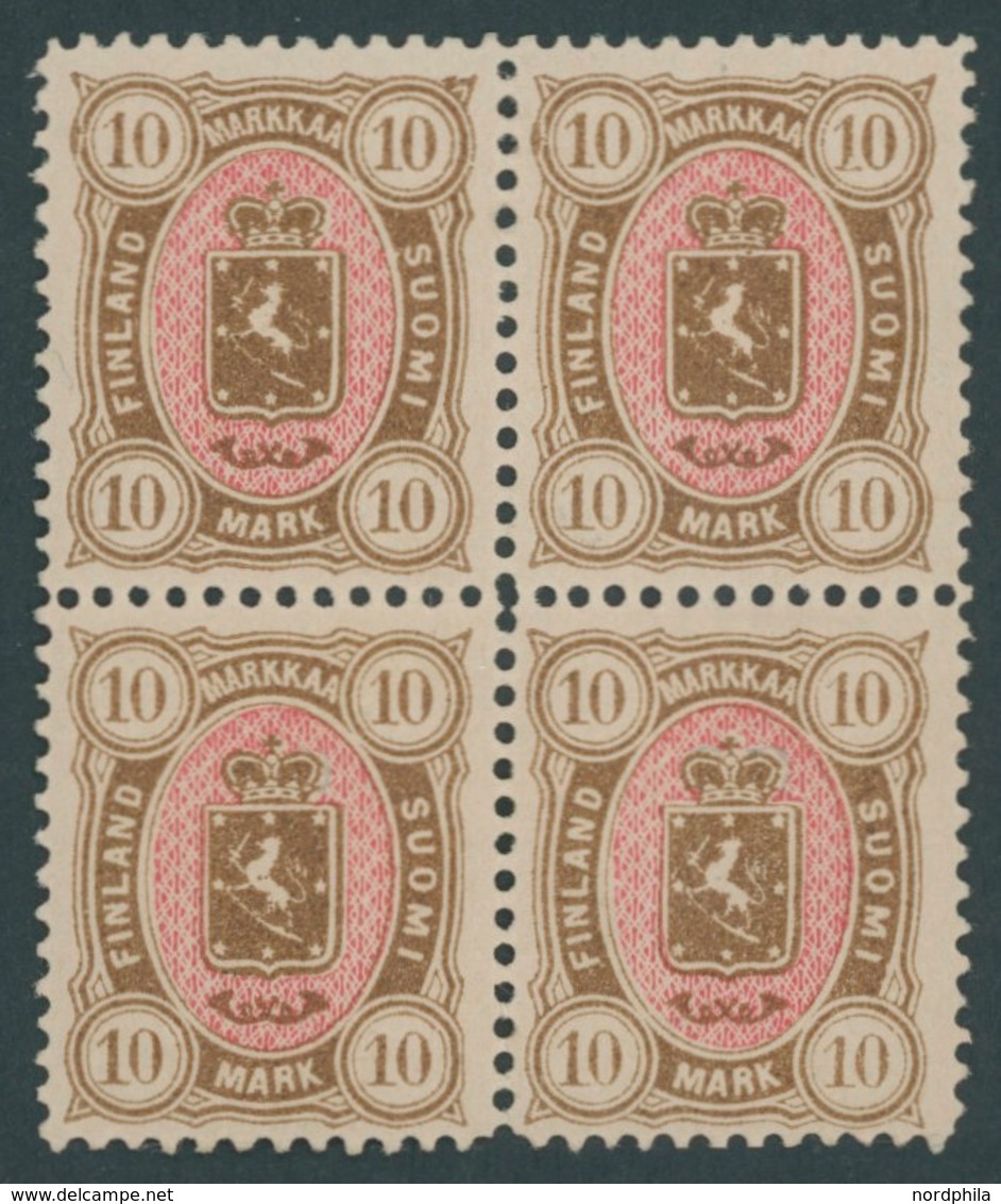 FINNLAND 26b VB *, 1887, 10 M. Gelbbraun/rot Im Viererblock, Falzreste, Pracht, R!, Facit 25000.- Skr. - Otros & Sin Clasificación