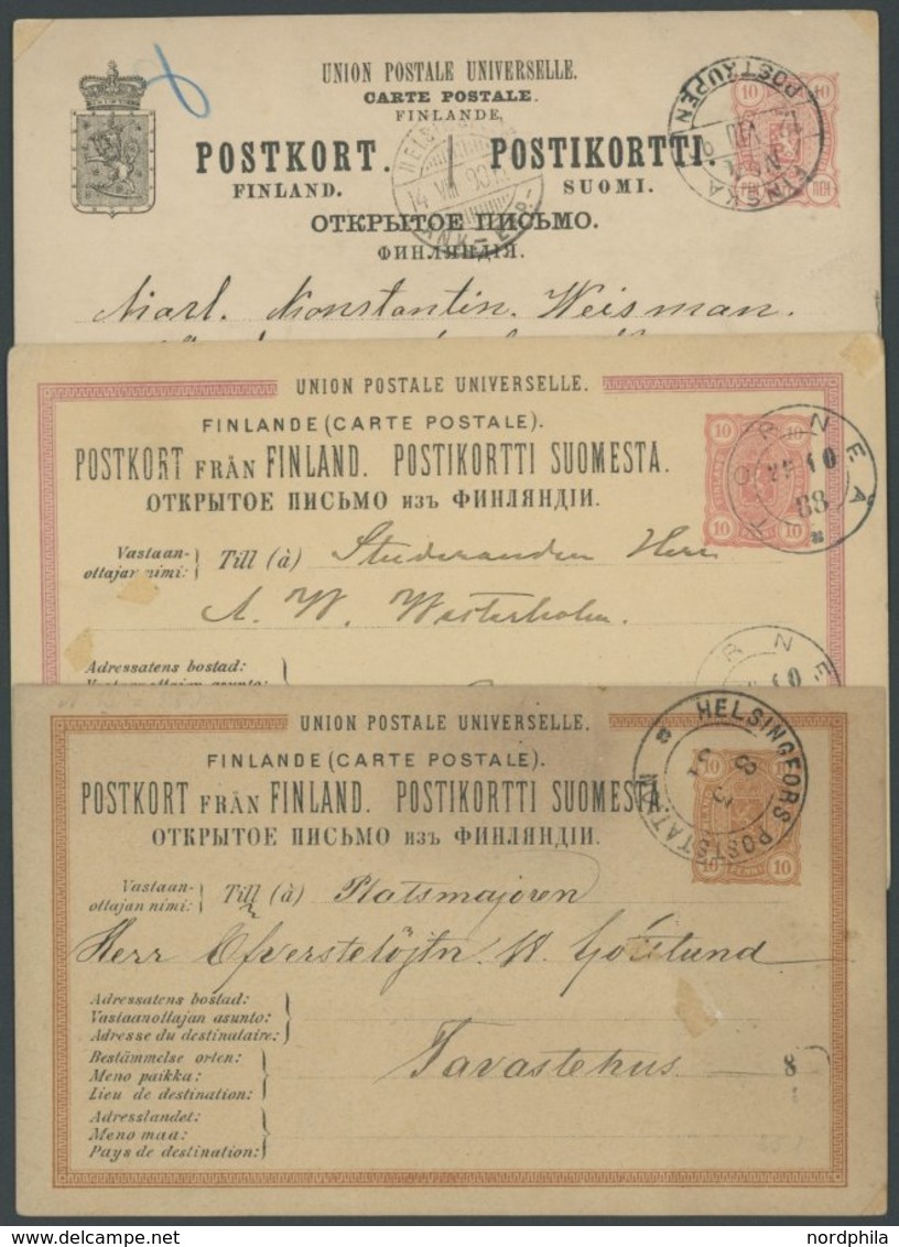 FINNLAND 1888/90, 3 Verschiedene Gebrauchte Ganzsachenkarten, Feinst - Autres & Non Classés