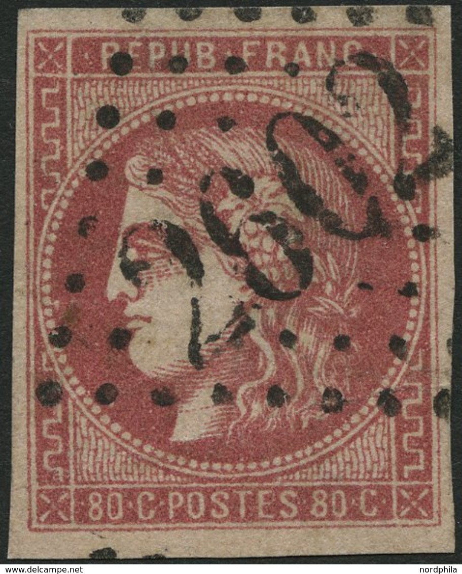 FRANKREICH 44a O, 1870, 80 C. Rosa, Nummernstempel 2602, Leichte Bugspur Sonst Pracht, Mi. 300.- - Sonstige & Ohne Zuordnung