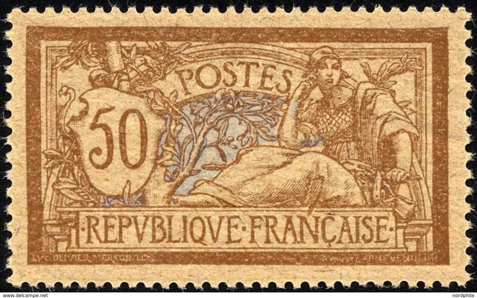 FRANKREICH 97y *, 1916, 50 C. Braun/hellblau, GC-Papier, Falzrest, Pracht, Mi. 110.- - Other & Unclassified