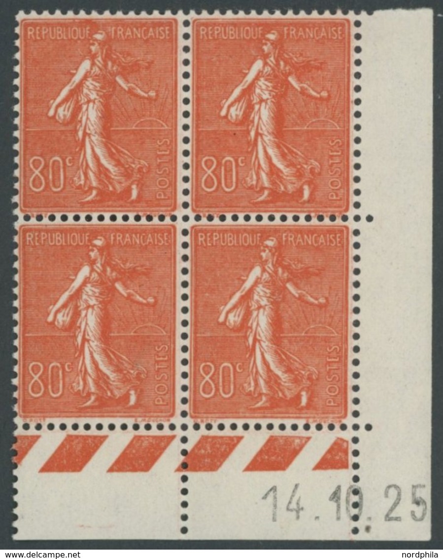 FRANKREICH 166 VB **, 1925, 80 C. Rot Im Eckrandviererblock Mit Druckdatum, Postfrisch, Pracht - Sonstige & Ohne Zuordnung