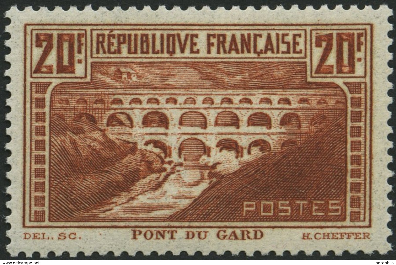 FRANKREICH 242C **, 1931, 20 Fr. Brücke über Den Gard, Gezähnt K 13, Type IIA (Yvert 262c), Pracht, Yvert 625.- EUR - Other & Unclassified