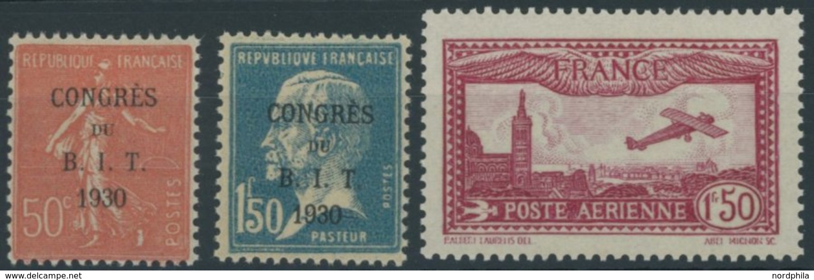 FRANKREICH 249-51 **, 1930, Arbeitsamt Und Flugpost, Postfrisch, 3 Prachtwerte, Mi. 73.- - Other & Unclassified