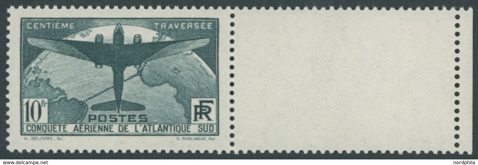 FRANKREICH 327 **, 1936, 10 Fr. Ozeanüberquerung Mit Rechtem Leerfeld, Pracht - Other & Unclassified