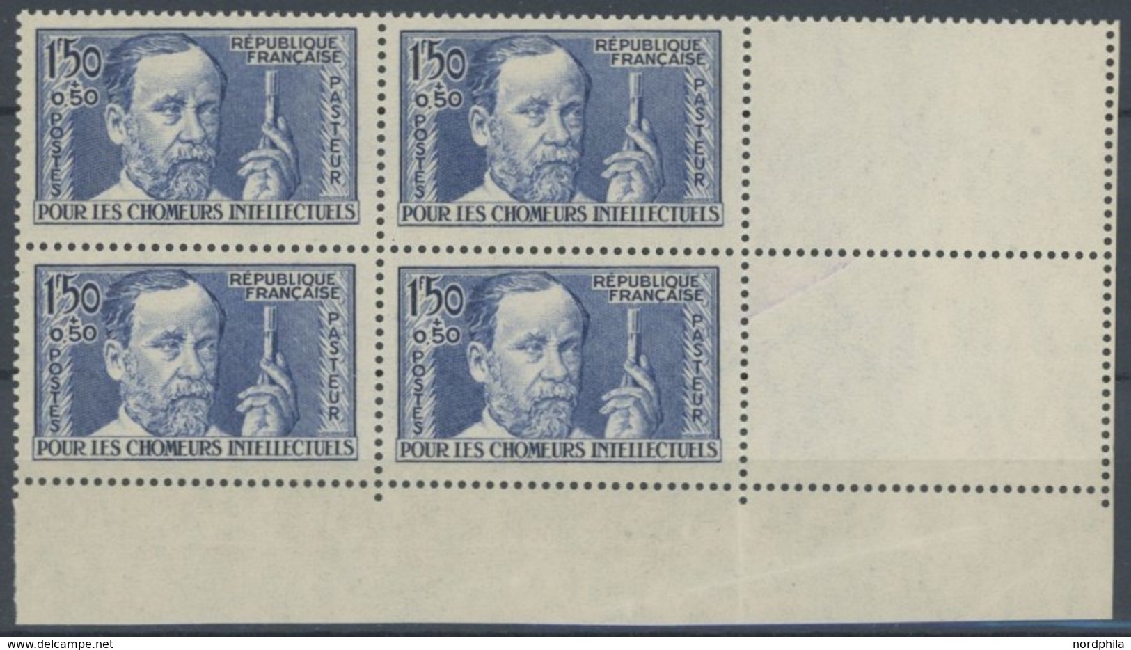 FRANKREICH 336-39 VB **, 1936, Notleidende Geistesarbeiter In Eckrandviererblocks Mit Leerfeldern, Postfrisch, Pracht, M - Sonstige & Ohne Zuordnung