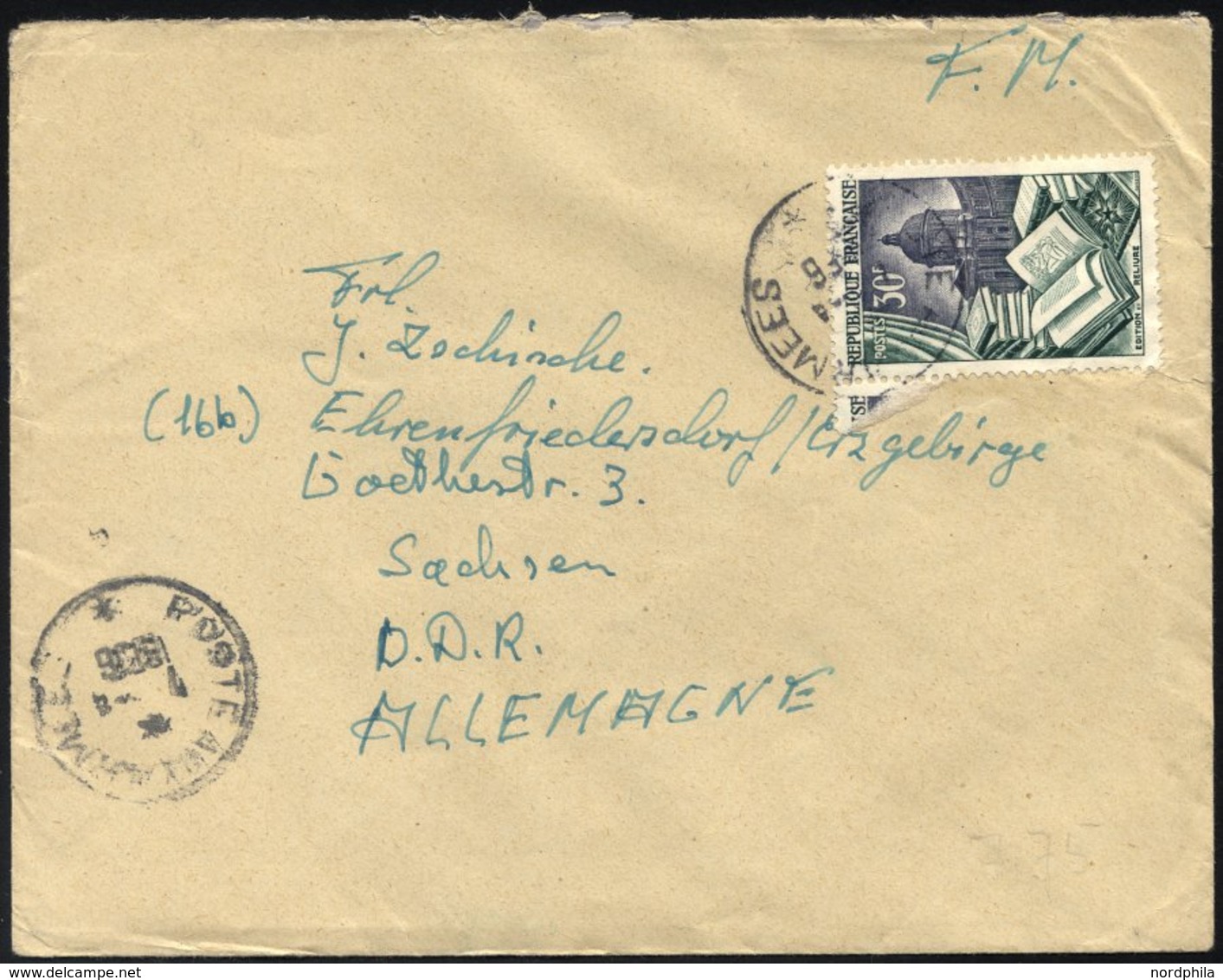 FRANKREICH FELDPOST 997 BRIEF, 1956, 30 Fr. Exportindustrie Mit K1 POSTE AUX ARMEES Auf Feldpostbrief Eines Deutschen Fr - War Stamps
