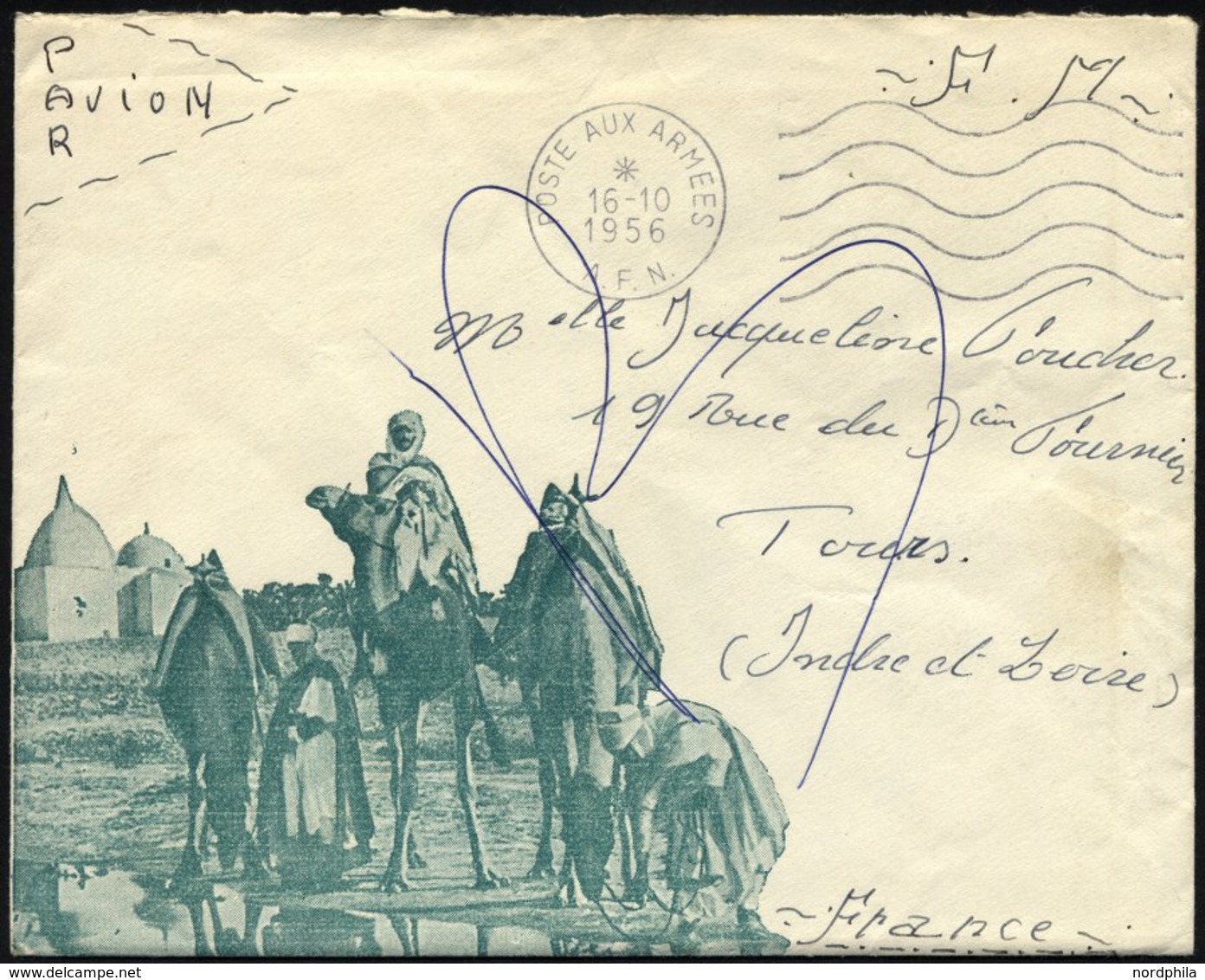 FRANKREICH 1956, K1 POSTE AUX ARMEES/A.F.N. Auf Feldpostbrief F.M. Nach Frankreich, Pracht - Guerre (timbres De)