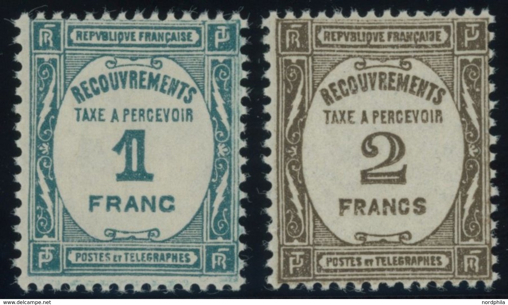 PORTOMARKEN P 65/6 **, 1931, 1 Fr. Blaugrün Und 2 Fr. Sepia, Postfrisch, 2 Prachtwerte, Mi. 305.- - Portomarken