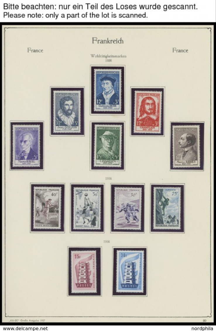 SAMMLUNGEN **, Postfrische Sammlung Frankreich Von 1952-79 Im KA-BE Album, Ab 1956 Komplett, Dazu Porto- Und CEPT-Ausgab - Collections