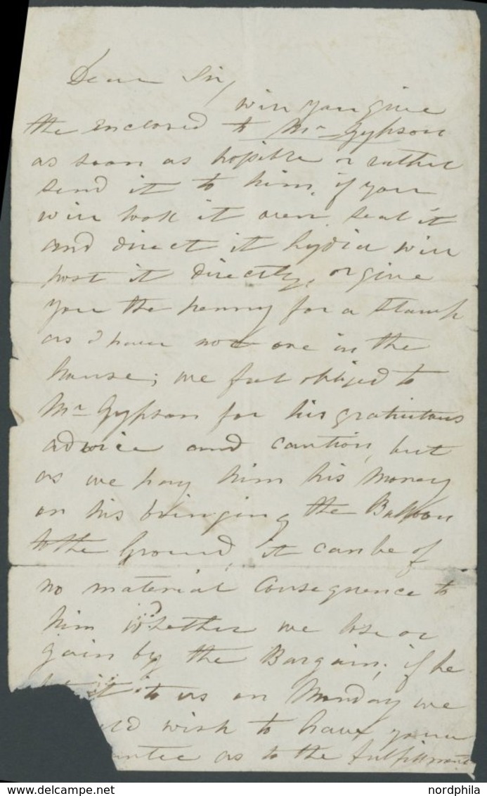 GROSSBRITANNIEN 1848, Eigenhändiger Brief Der Einzigen Englischen Ballonfahrerin E. Graham Mit Bezug Auf Unterstützung D - Other & Unclassified