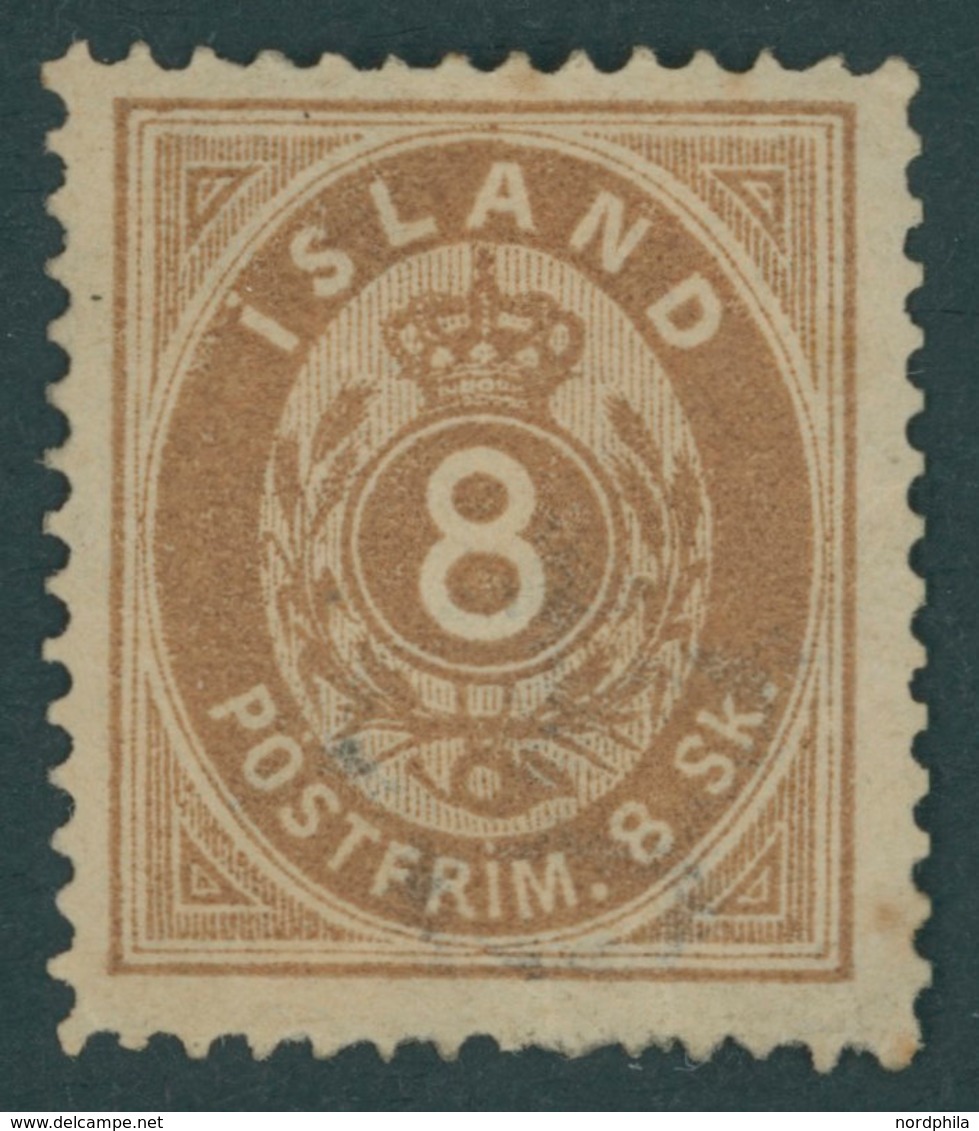 ISLAND 4A *, 1873, 8 Sk. Braun, Gezähnt K 14:131/2, Falzreste, 2 Braune Punkte Im Rand Sonst Pracht, Mi. 300.- - Autres & Non Classés