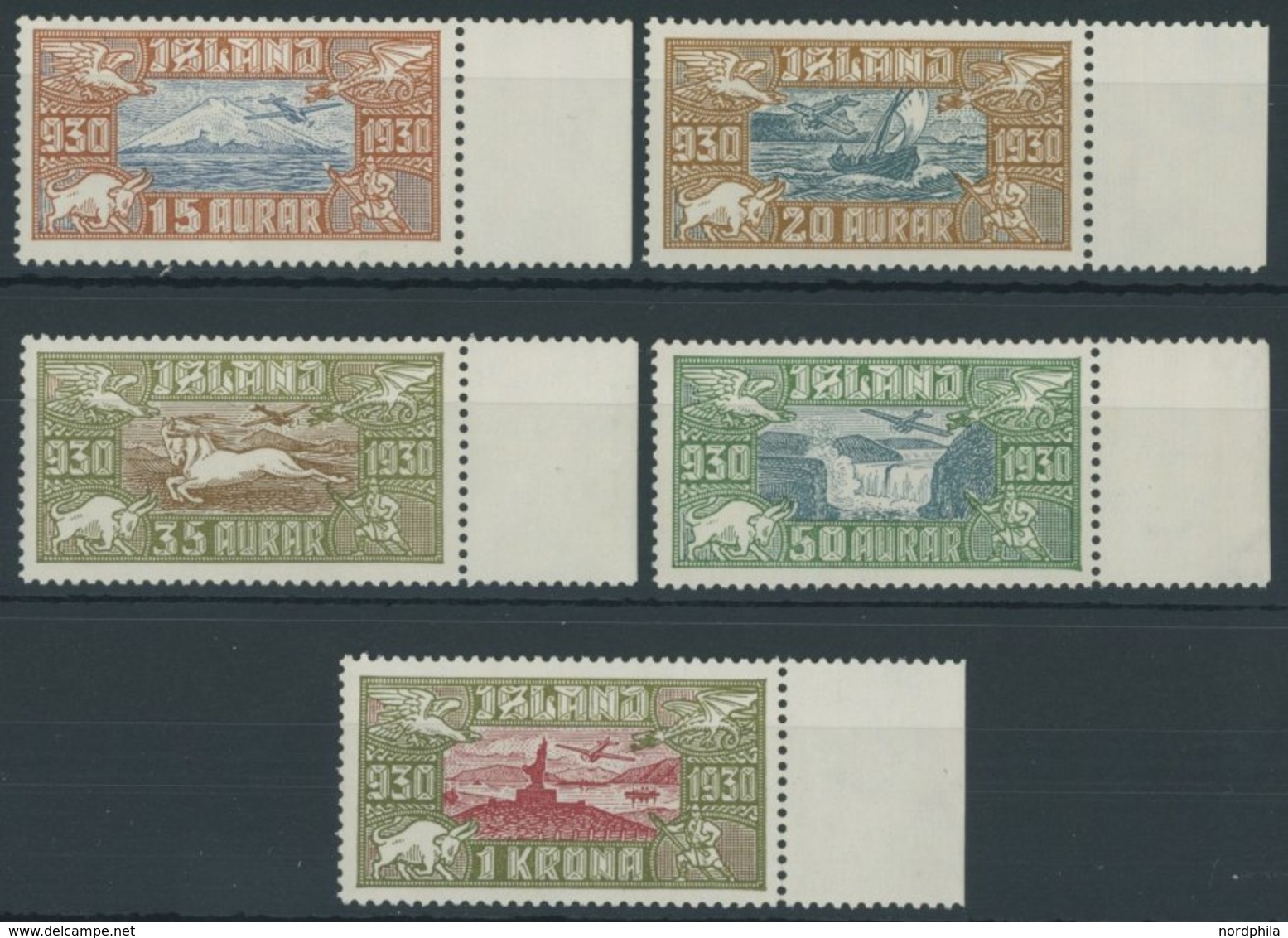 ISLAND 142-46 **, 1930, Flugpostmarken Allthing, Prachtsatz, Mi. 400.- - Other & Unclassified