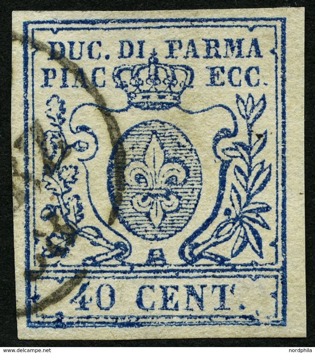 PARMA 11II O, 1857, 40 C. Blau, Schmale 0, Pracht, Mi. 420.- - Parme