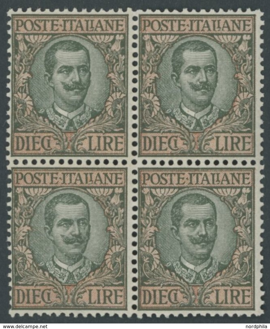 ITALIEN 99 VB **, 1910, 10 L. Oliv/rosa Im Postfrischen Viererblock, Pracht, R! - Non Classés