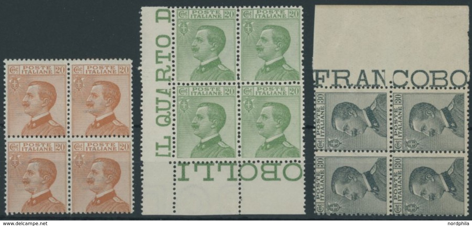 ITALIEN 225-27 VB **, 1925, König Viktor Emanuel III In Viererblocks, Postfrisch, Pracht, Mi. (80.-) - Unclassified