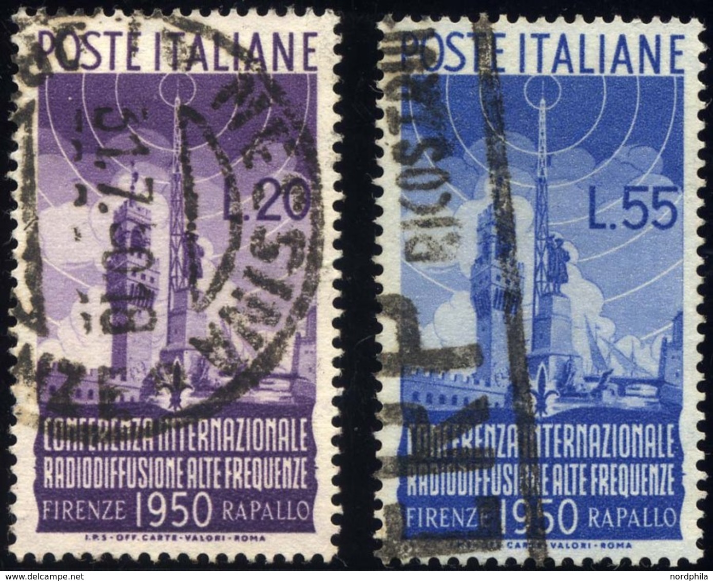 ITALIEN 796/7 O, 1950, Radiokonferenz, 2 Prachtwerte, Mi. 90.- - Sin Clasificación