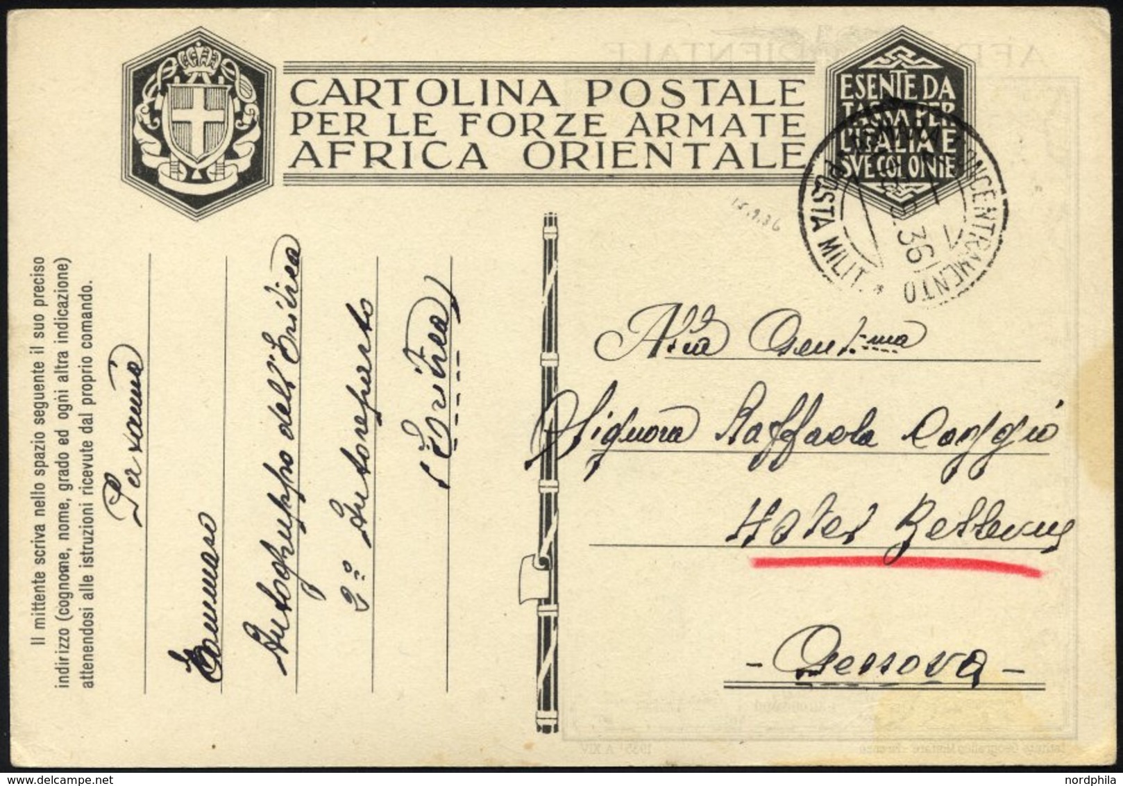 MILITÄRPOST 1936, K2 ASMARA CONCENTRA MENTO/POSTA MILIT. Auf Feldpost-Ansichtskarte Mit Absender Autogruppo Dele`Eritrea - Croix-Rouge