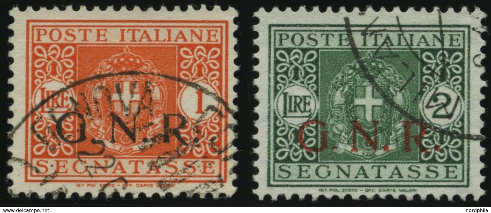 MILITÄRPOST-G.N.R. 52/3 O, 1934, 1 L. Orange Und 2 L. Grün Portomarken, 2 Prachtwerte, Mi. 150.- - Ohne Zuordnung