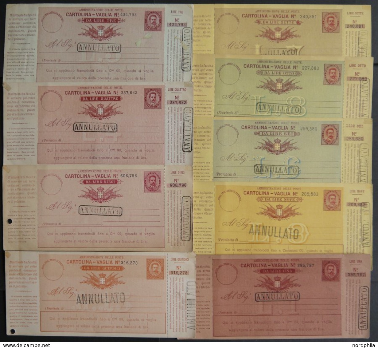 GANZSACHEN 1890, 10 Verschiedene Postanweisungen Mit Stempeln ANNULLATO, Etwas Unterschiedlich - Non Classés