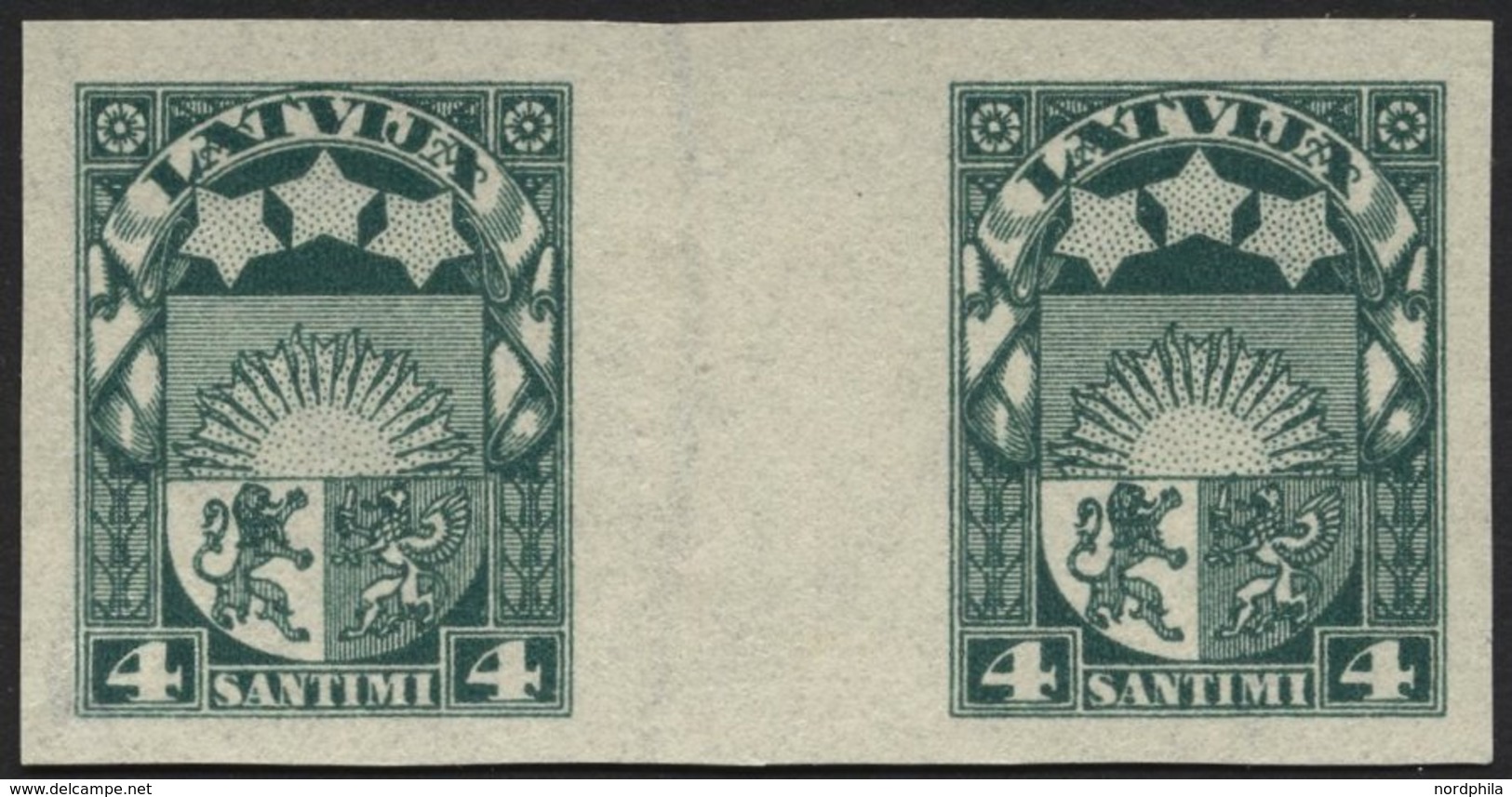 LETTLAND 91UZW (*), 1923, 4 S. Grün, Ungezähnt Im Zwischenstegpaar, Ohne Gummi, Pracht - Letonia