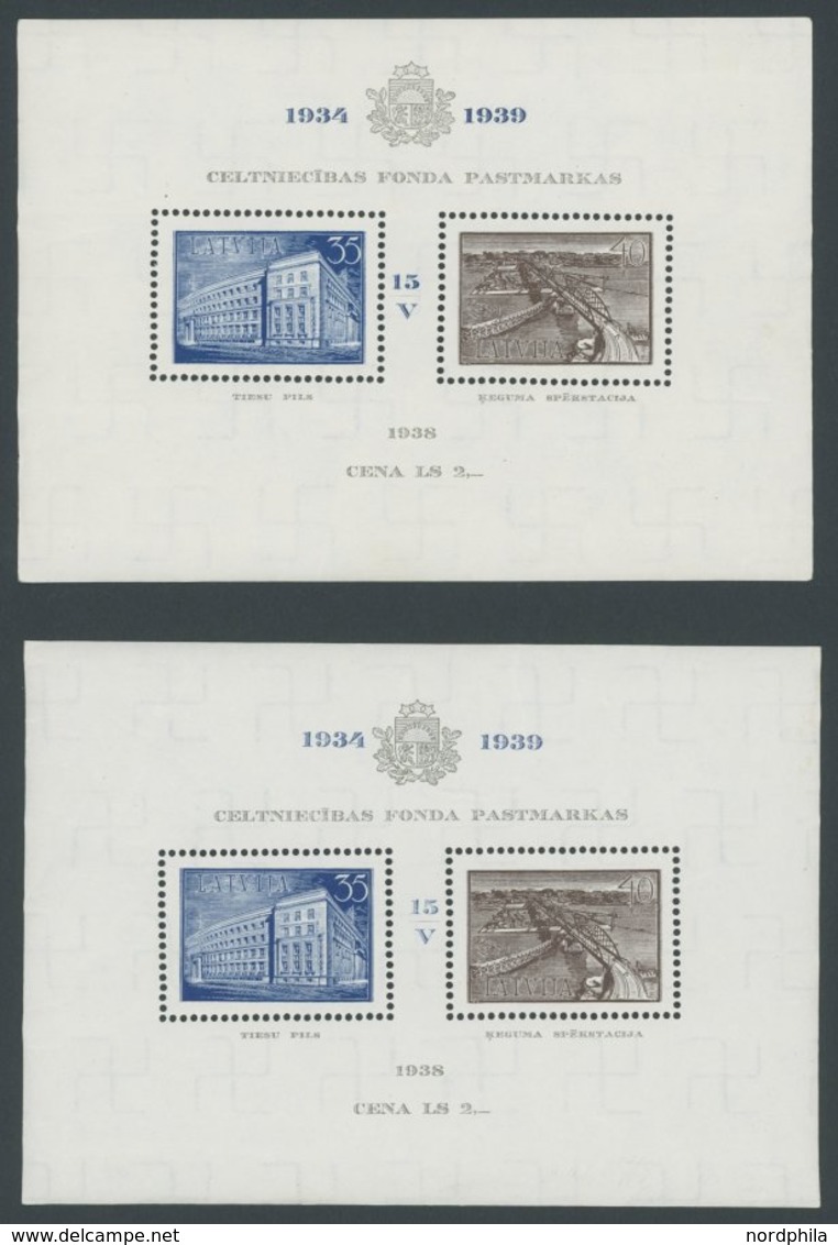 LETTLAND Bl. 2X,Y *, 1939, Blockpaar Amtsübernahme Ulmanis II, Beide Wz., Falzreste Im Rand, übliche Ränder, Marken Post - Lettland