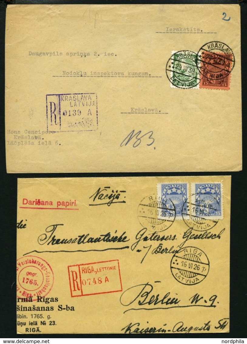 LETTLAND 1923-1940, Interessante Partie Von 45 Belegen Mit Verschiedenen Frankaturen, Dabei 9 Einschreibbriefe Und Ein E - Letonia