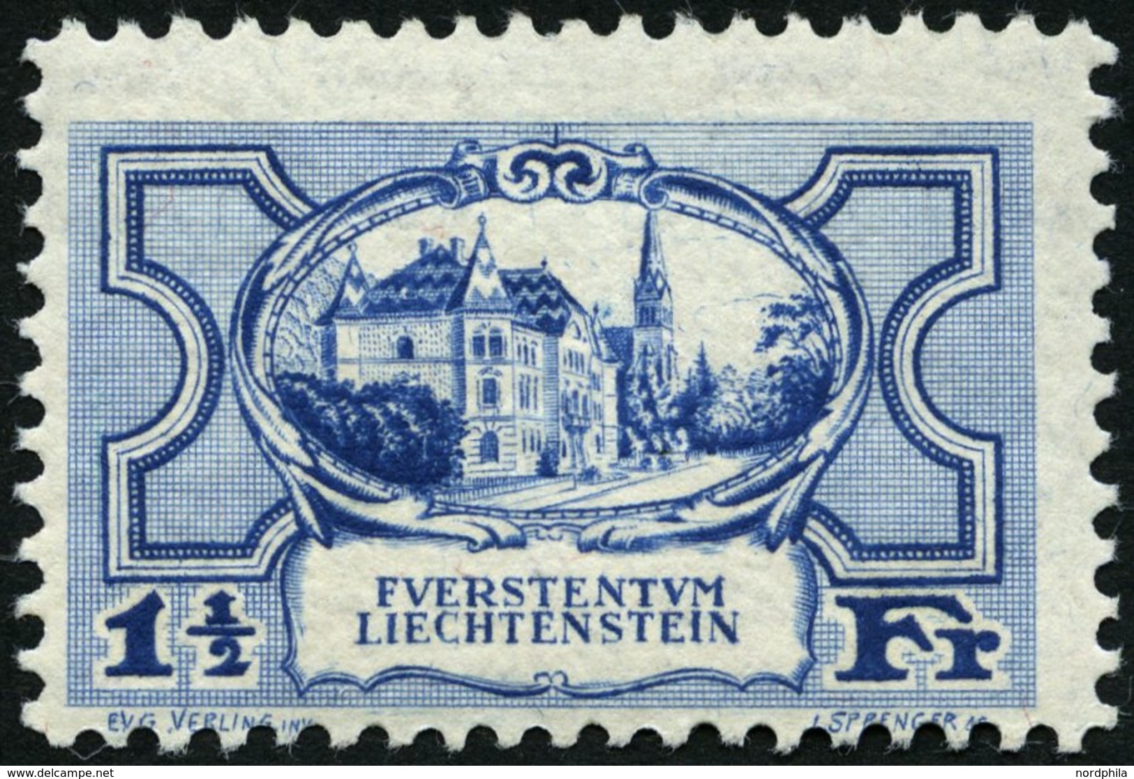 LIECHTENSTEIN 71 **, 1925, 11/2 Fr. Regierungsgebäude, Pracht, Mi. 340.- - Sonstige & Ohne Zuordnung