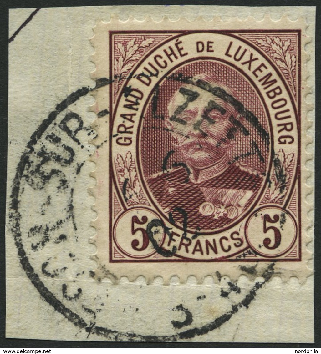 LUXEMBURG 66B BrfStk, 1893, 5 Fr. Dunkellilarot, Prachtbriefstück, Mi. 90.- - Sonstige & Ohne Zuordnung