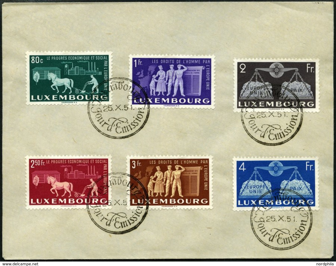 LUXEMBURG 478-83 BRIEF, 1951, Europa Mit Ersttags-Sonderstempel Auf Umschlag, Pracht - Autres & Non Classés