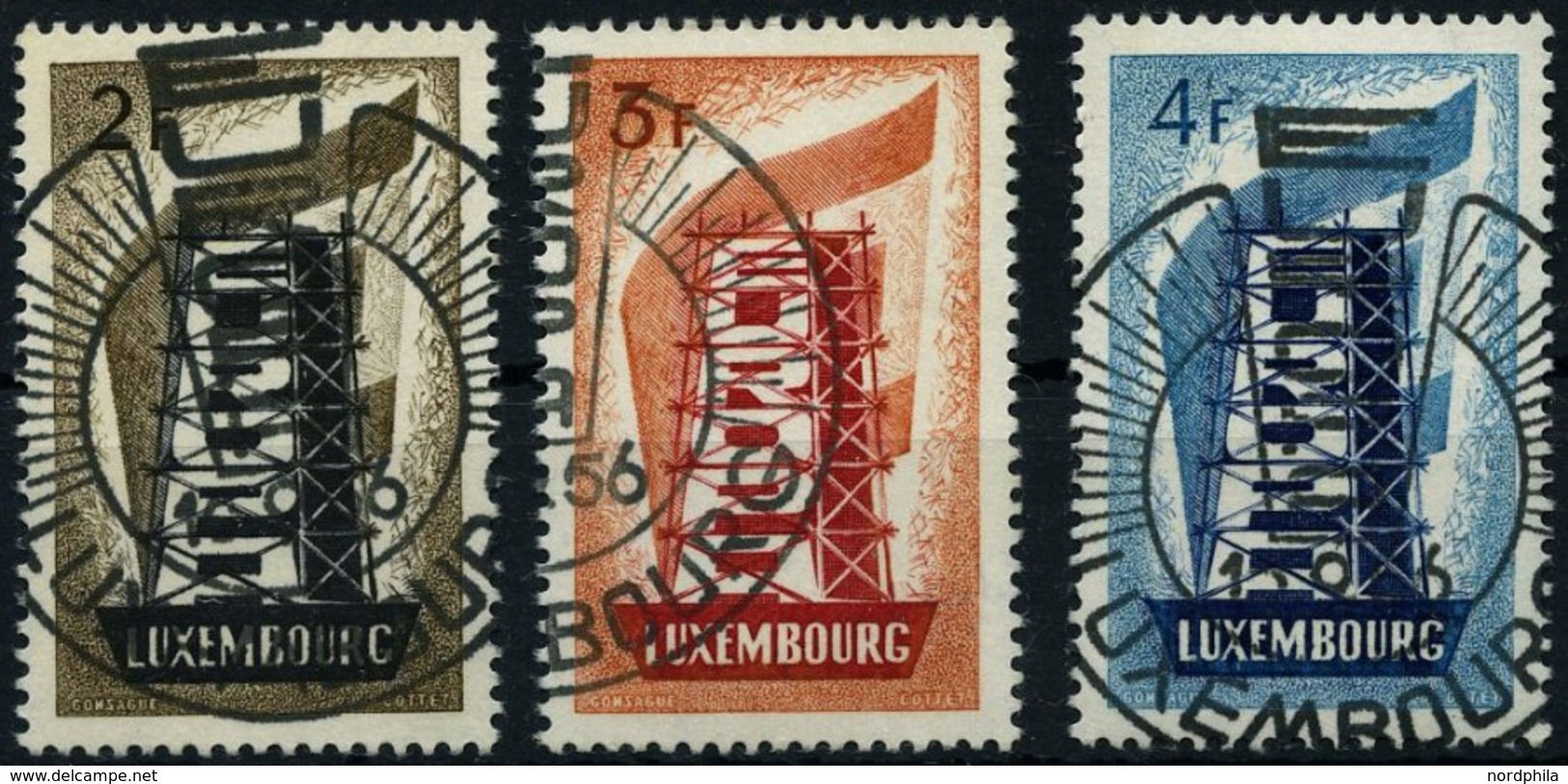 LUXEMBURG 555-57 O, 1956, Europa, Sonderstempel, Prachtsatz, Mi. 80.- - Other & Unclassified