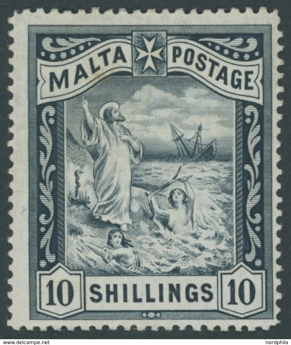 MALTA 14 *, 1899, 10 Sh. Blauschwarz, Falzrest, Pracht, Mi. 130.- - Malte